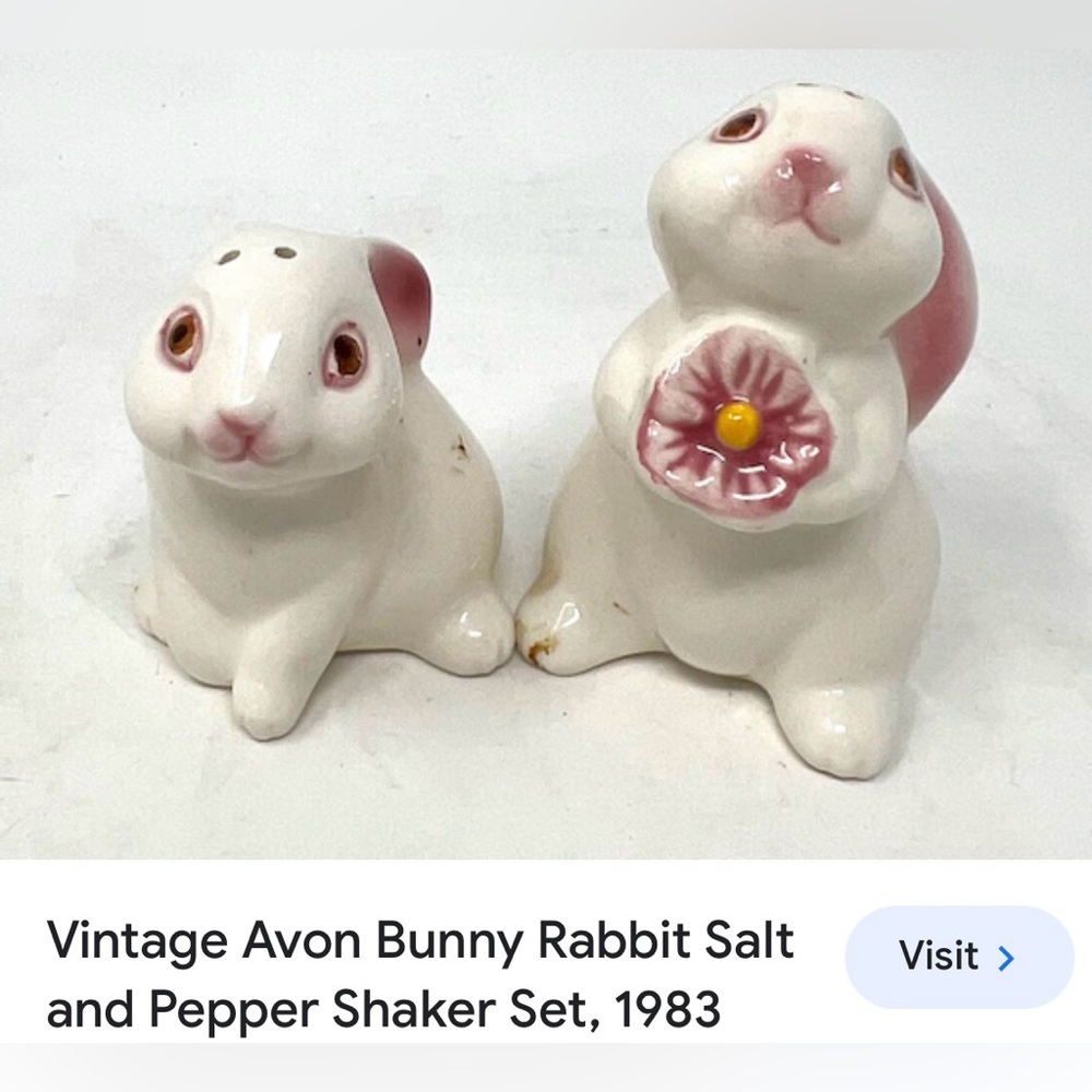 Vintage Avon Bunny Rabbits Salt and Pepper Shakers1983 Both have a chip as shown